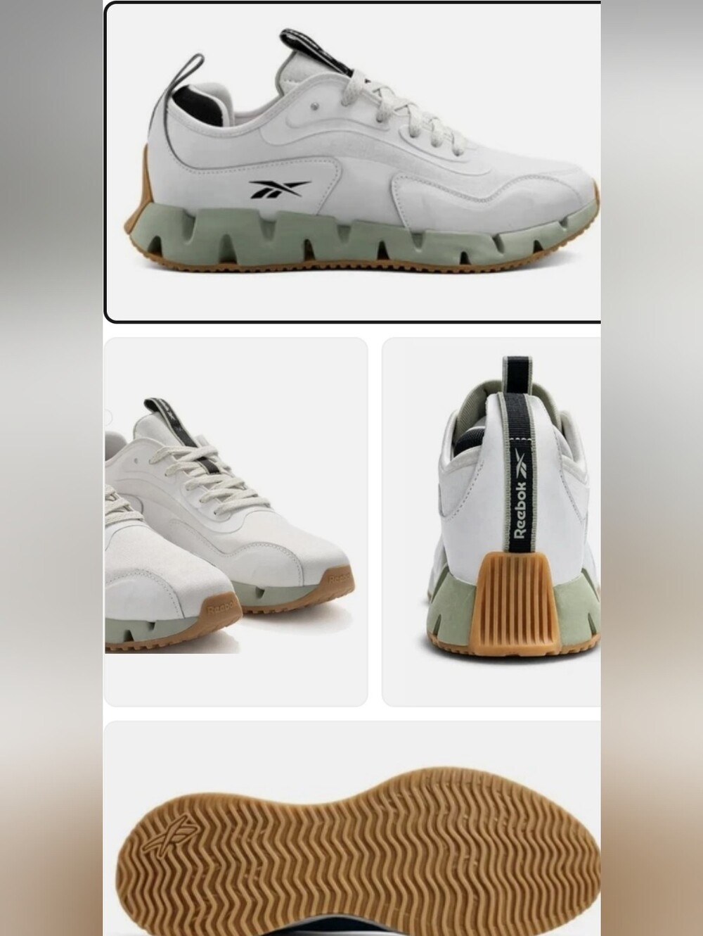 Reebok White Sneakers with Pale Green and Gum Soles